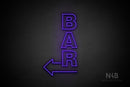 "BAR" (vertical, left arrow, Seconds font) - LED neon sign