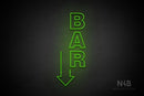 "BAR" (vertical, left down arrow, Seconds font) - LED neon sign