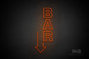 "BAR" (vertical, left down arrow, Seconds font) - LED neon sign