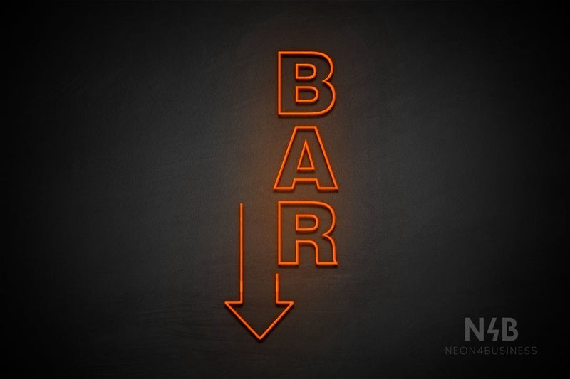 "BAR" (vertical, left down arrow, Seconds font) - LED neon sign