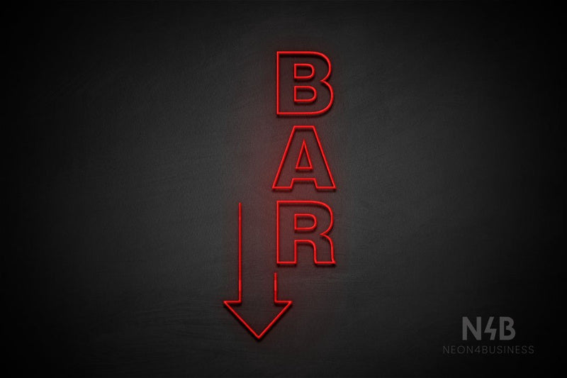 "BAR" (vertical, left down arrow, Seconds font) - LED neon sign