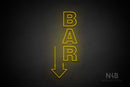 "BAR" (vertical, left down arrow, Seconds font) - LED neon sign