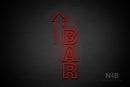 "BAR" (vertical, left up arrow, Seconds font) - LED neon sign