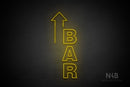 "BAR" (vertical, left up arrow, Seconds font) - LED neon sign