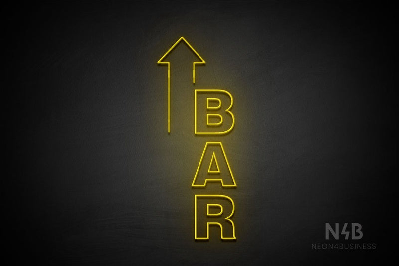 "BAR" (vertical, left up arrow, Seconds font) - LED neon sign