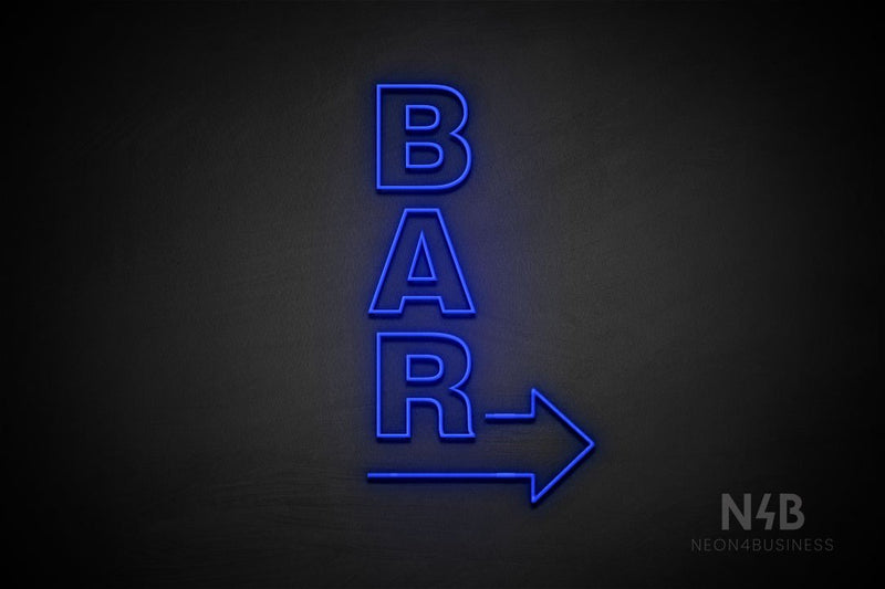 "BAR" (vertical, right arrow, Seconds font) - LED neon sign