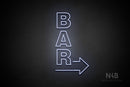 "BAR" (vertical, right arrow, Seconds font) - LED neon sign