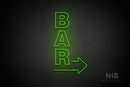"BAR" (vertical, right arrow, Seconds font) - LED neon sign