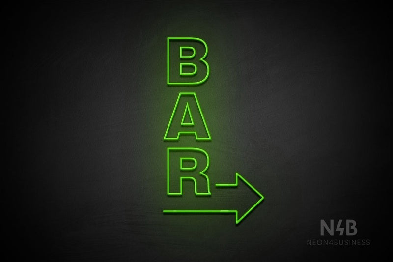 "BAR" (vertical, right arrow, Seconds font) - LED neon sign