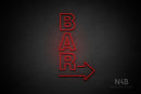 "BAR" (vertical, right arrow, Seconds font) - LED neon sign