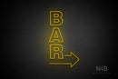 "BAR" (vertical, right arrow, Seconds font) - LED neon sign