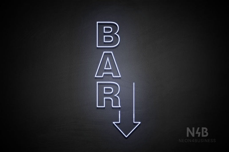 "BAR" (vertical, right down arrow, Seconds font) - LED neon sign