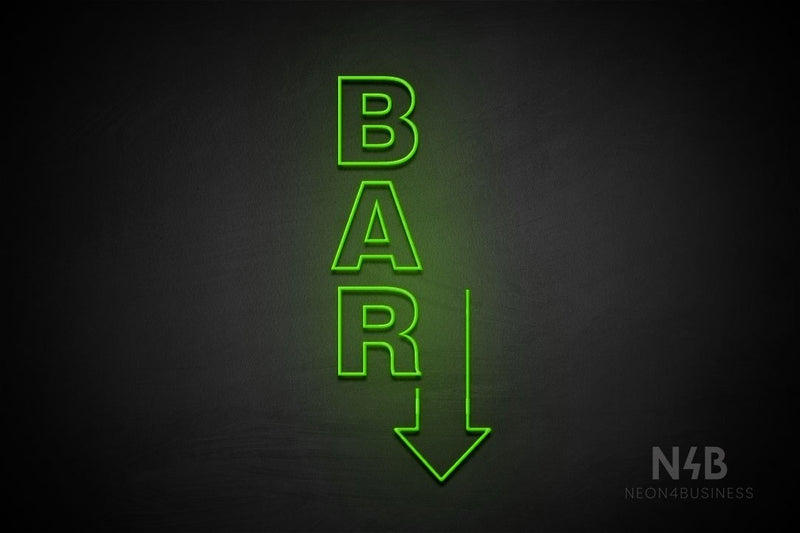 "BAR" (vertical, right down arrow, Seconds font) - LED neon sign