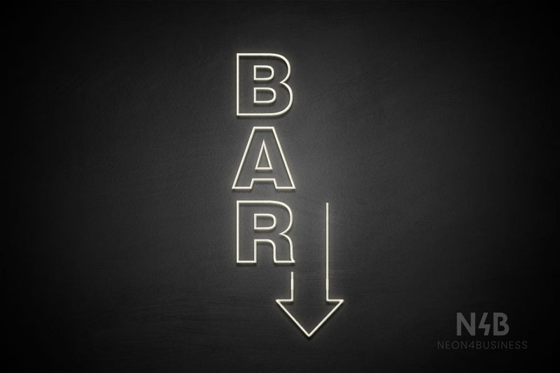 "BAR" (vertical, right down arrow, Seconds font) - LED neon sign