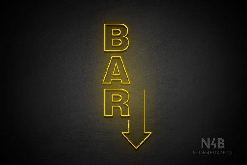 "BAR" (vertical, right down arrow, Seconds font) - LED neon sign