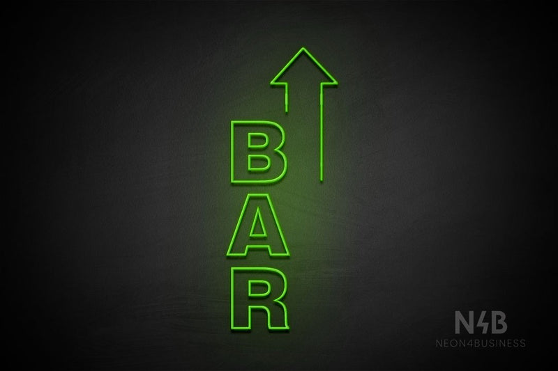 "BAR" (vertical, right up arrow, Seconds font) - LED neon sign