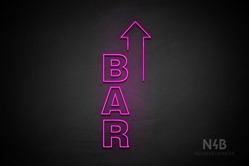 "BAR" (vertical, right up arrow, Seconds font) - LED neon sign