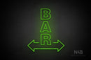 "BAR" (vertical, two sided arrow, Seconds font) - LED neon sign
