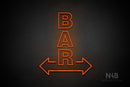 "BAR" (vertical, two sided arrow, Seconds font) - LED neon sign