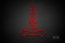 "BAR" (vertical, two sided arrow, Seconds font) - LED neon sign