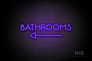 "BATHROOMS" (capitals, left arrow, Mountain font) - LED neon sign