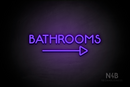"BATHROOMS" (capitals, right arrow, Mountain font) - LED neon sign
