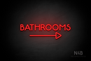 "BATHROOMS" (capitals, right arrow, Mountain font) - LED neon sign