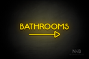 "BATHROOMS" (capitals, right arrow, Mountain font) - LED neon sign