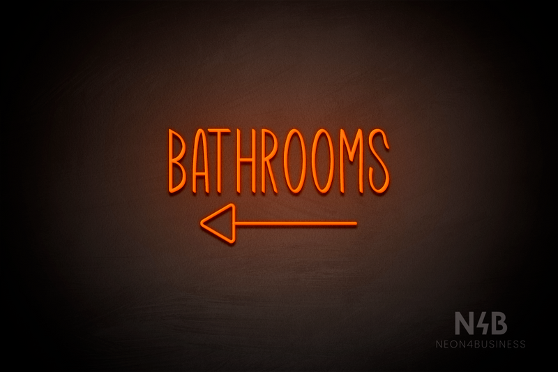 "BATHROOMS" (left arrow, Inspired font) - LED neon sign