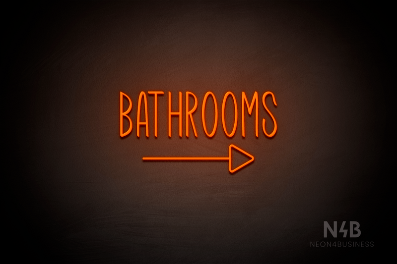 "BATHROOMS" (right arrow, Inspired font) - LED neon sign