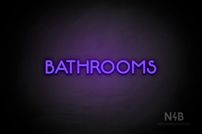 "BATHROOMS" (capitals, Mountain font) - LED neon sign