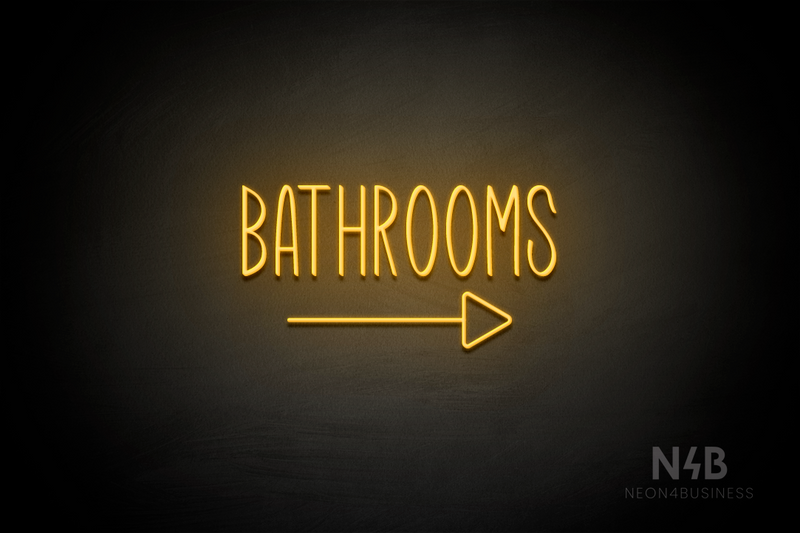 "BATHROOMS" (right arrow, Inspired font) - LED neon sign