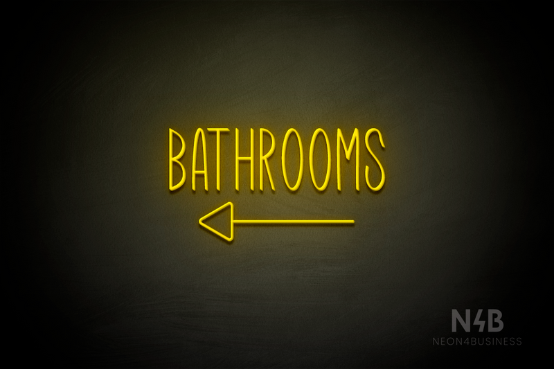 "BATHROOMS" (left arrow, Inspired font) - LED neon sign