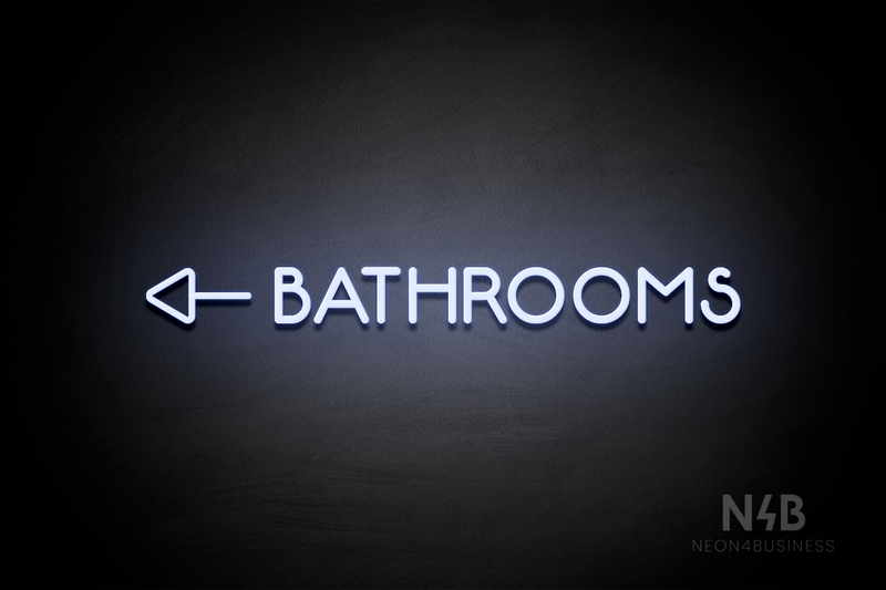 "BATHROOMS" (Capitals, side left arrow, Mountain font) - LED neon sign