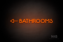"BATHROOMS" (Capitals, side left arrow, Mountain font) - LED neon sign