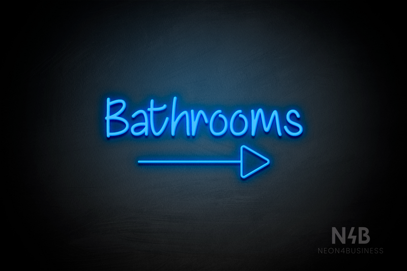 "Bathrooms" (right arrow, Butterfly font) - LED neon sign