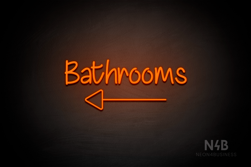 "Bathrooms" (left arrow, Butterfly font) - LED neon sign