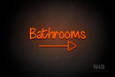 "Bathrooms" (right arrow, Butterfly font) - LED neon sign
