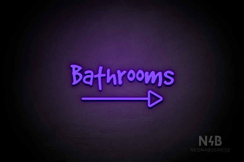 "Bathrooms" (right arrow, Good Dog Plain font) - LED neon sign