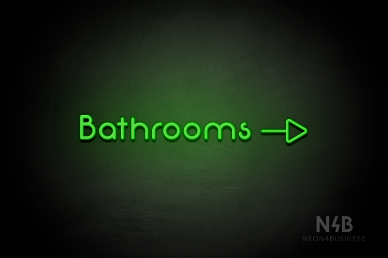 "Bathrooms" (right side arrow, Mountain font) - LED neon sign