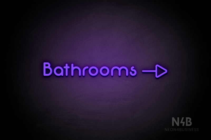 "Bathrooms" (right side arrow, Mountain font) - LED neon sign