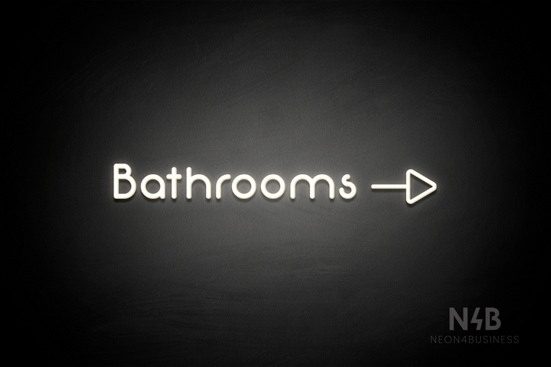 "Bathrooms" (right side arrow, Mountain font) - LED neon sign