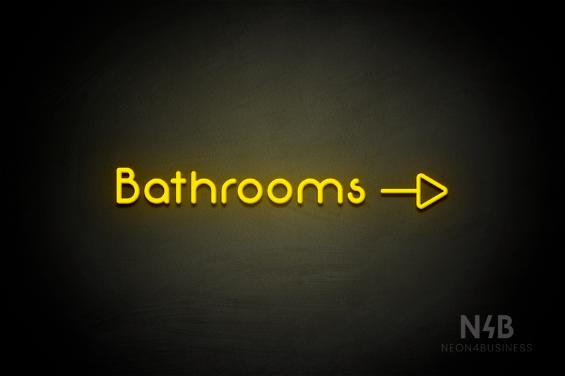"Bathrooms" (right side arrow, Mountain font) - LED neon sign