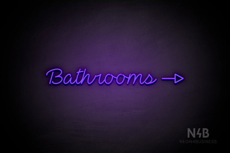 "Bathrooms" (right side arrow, Neko Demo font) - LED neon sign