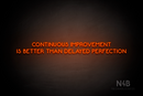 "CONTINUOUS IMPROVEMENT IS BETTER THAN DELAYED PERFECTION" (Mountain font) - LED neon sign