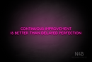 "CONTINUOUS IMPROVEMENT IS BETTER THAN DELAYED PERFECTION" (Mountain font) - LED neon sign