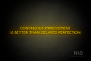 "CONTINUOUS IMPROVEMENT IS BETTER THAN DELAYED PERFECTION" (Mountain font) - LED neon sign