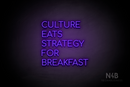 "CULTURE EATS STRATEGY FOR BREAKFAST" (Cooper font) - LED neon sign