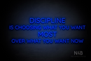 "DISCIPLINE IS CHOOSING WHAT YOU WANT MOST OVER WHAT YOU WANT NOW" (Castle font) - LED neon sign