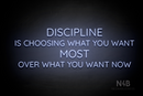 "DISCIPLINE IS CHOOSING WHAT YOU WANT MOST OVER WHAT YOU WANT NOW" (Castle font) - LED neon sign